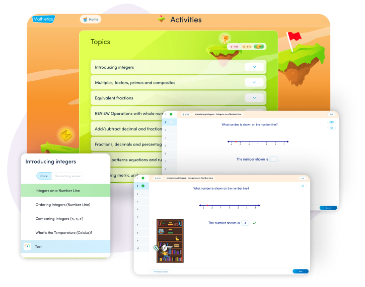 Mathletics online platform showing curriculum-aligned activities and interactive student exercises.